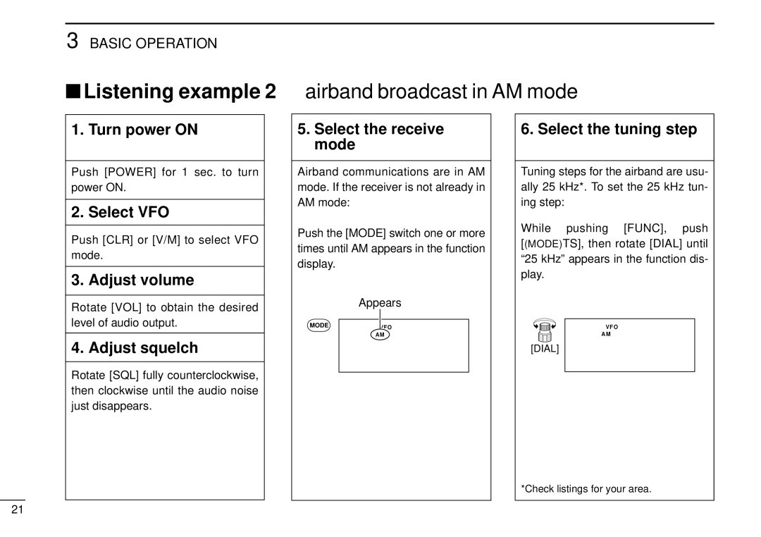 Tamron IC-R10 instruction manual Listening example 2 airband broadcast in AM mode 