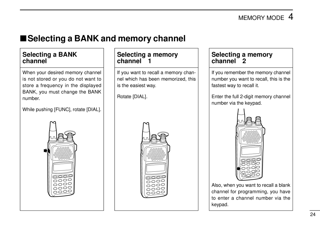 Tamron IC-R10 Selecting a Bank and memory channel, Selecting a Bank channel, Selecting a memory channel-1 