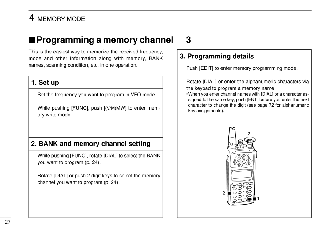 Tamron IC-R10 instruction manual Set up, Programming details 