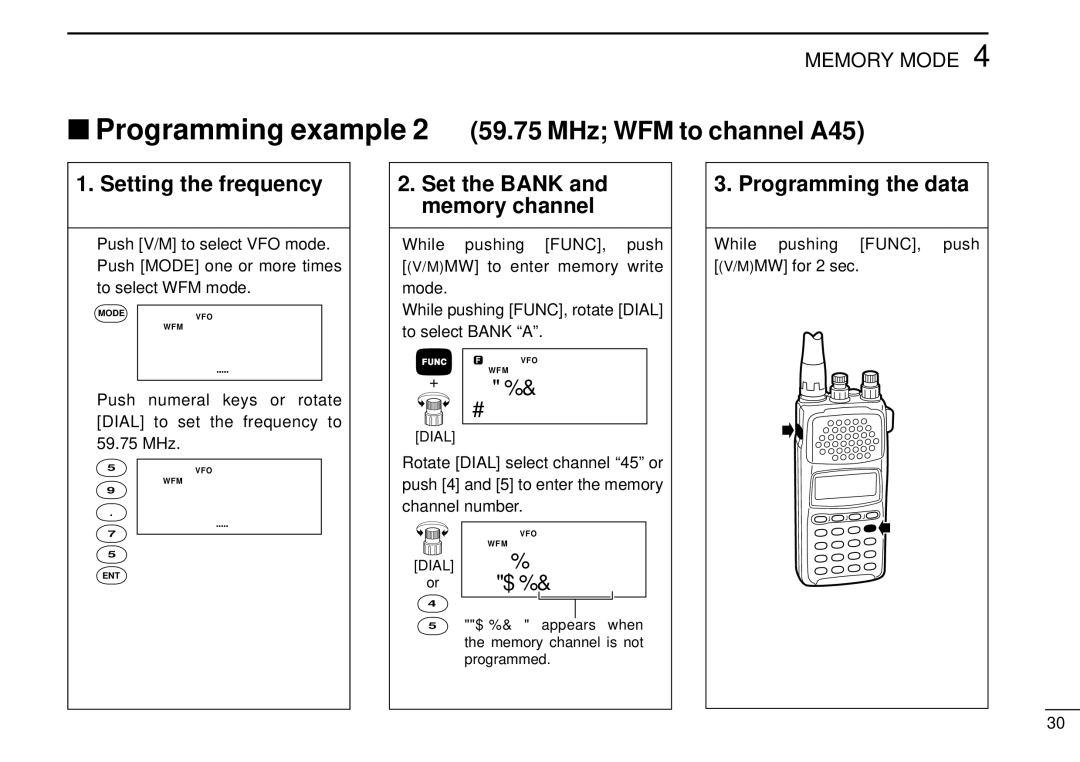 Tamron IC-R10 Setting the frequency, Set the Bank and memory channel, Push, Dial to set the frequency to 59.75 MHz 