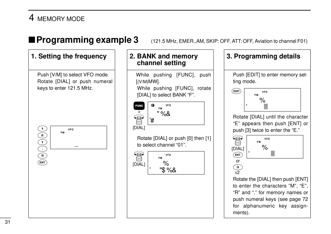 Tamron IC-R10 instruction manual Rotate Dial or push 0 then 1 to select channel, Push Edit to enter memory set- ting mode 