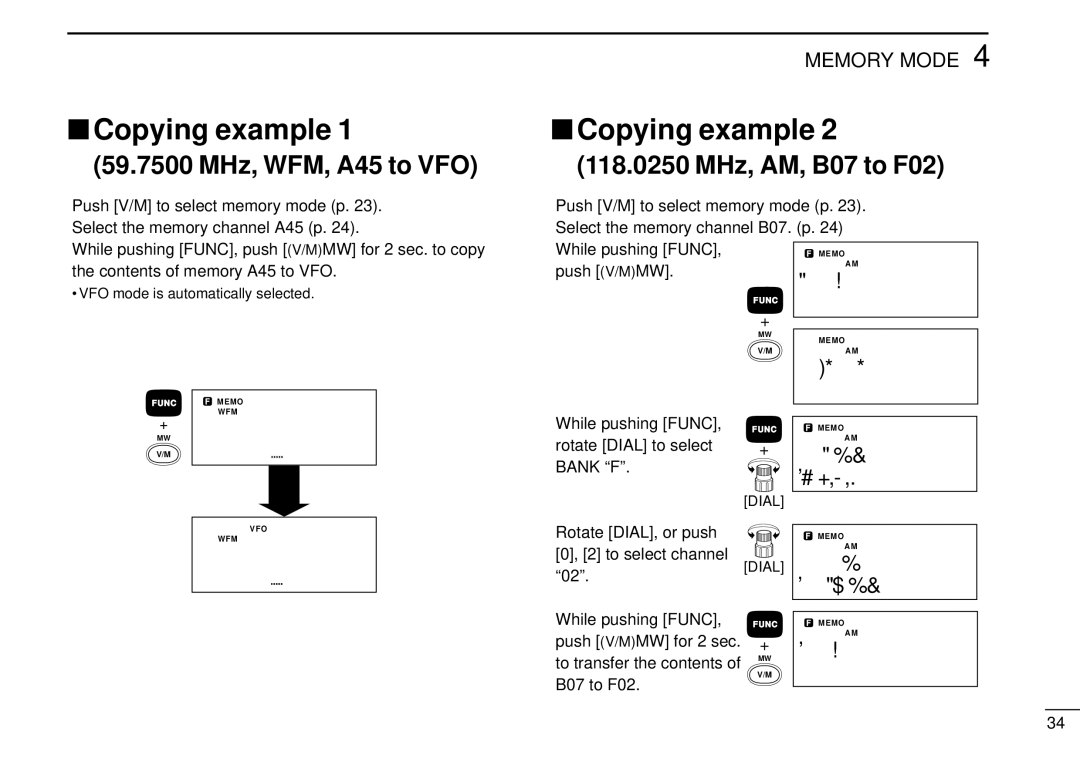 Tamron IC-R10 instruction manual Copying example, 59.7500 MHz, WFM, A45 to VFO 