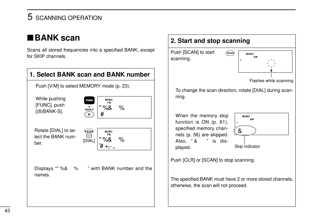 Tamron IC-R10 instruction manual Select Bank scan and Bank number, While pushing FUNC, push 8BANK-S 