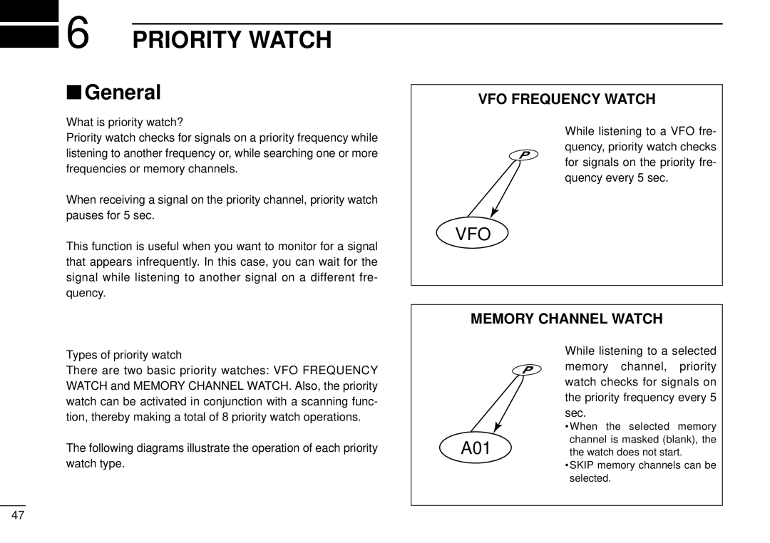 Tamron IC-R10 instruction manual Priority Watch, What is priority watch?, Types of priority watch 