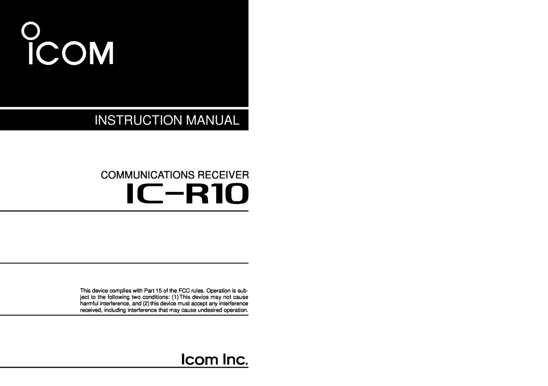 Tamron IC-R10 instruction manual iR10, Communications Receiver 