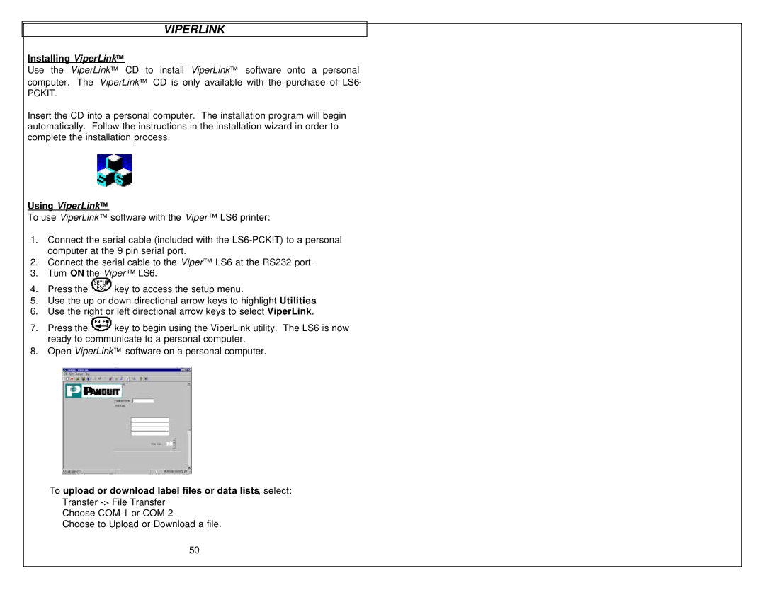 Tamron LS6 quick start Installing ViperLink, To upload or download label files or data lists, select 