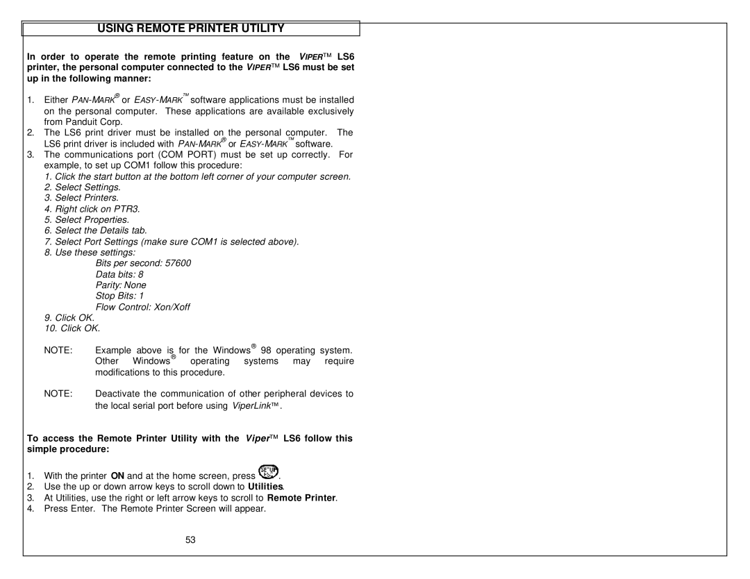 Tamron LS6 quick start Using Remote Printer Utility 