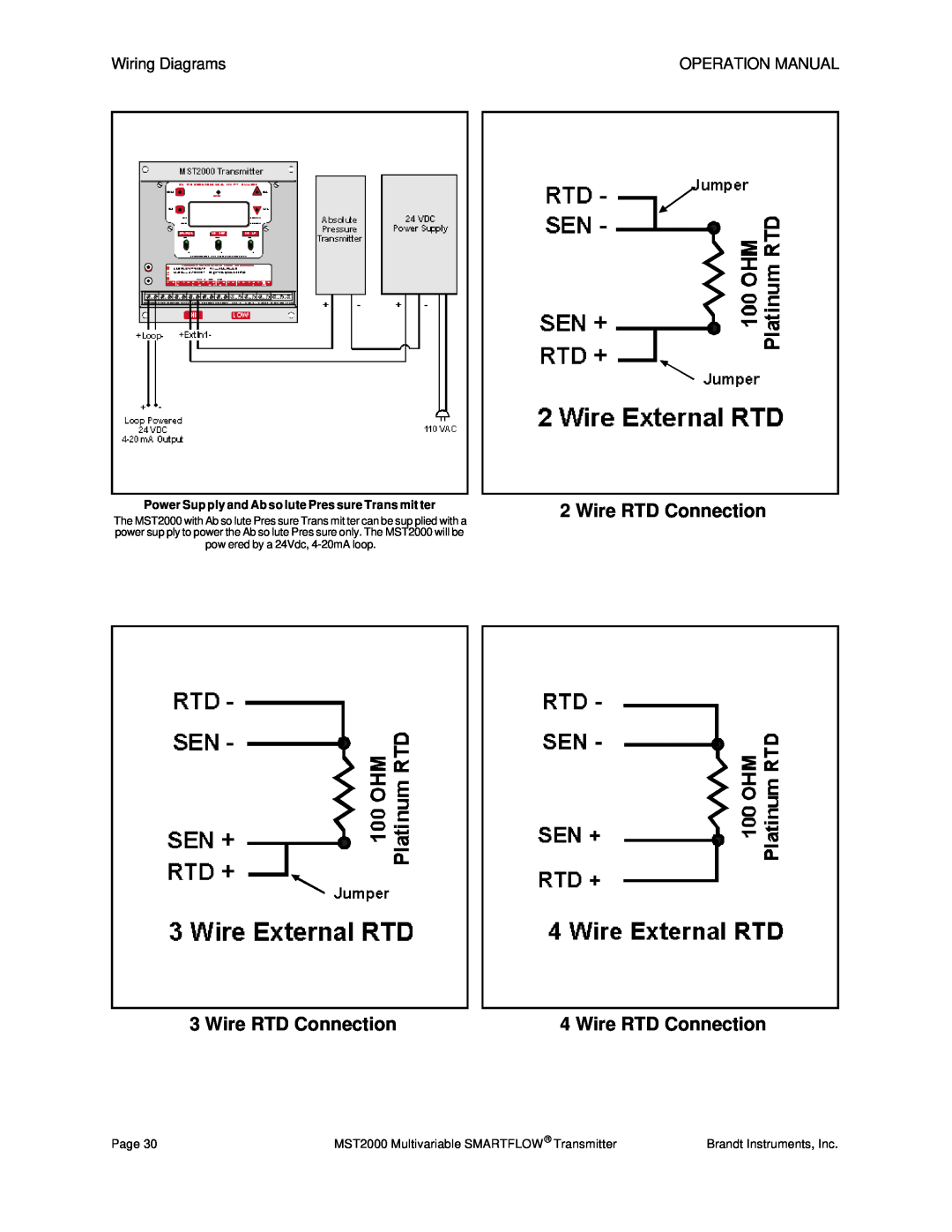Tamron MST2000 operation manual Wire RTD Connection 4 Wire RTD Connection, Wiring Diagrams 