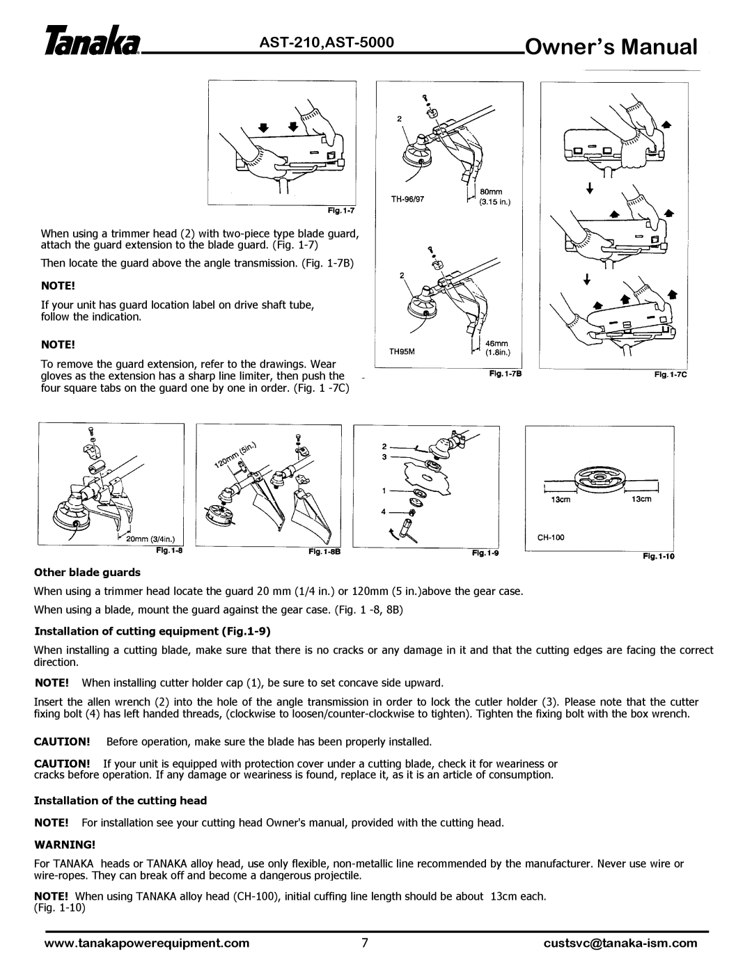 Tanaka AST-5000, AST-210 manual Other blade guards 