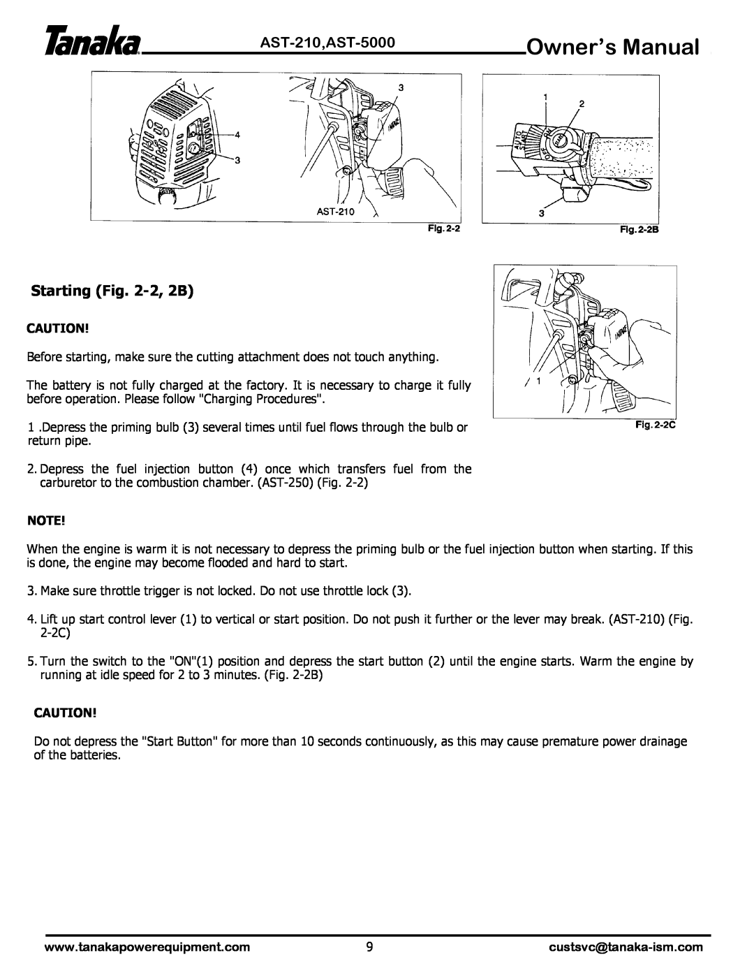 Tanaka manual Starting -2, 2B, Owner’s Manual, AST-210,AST-5000, custsvc@tanaka-ism.com 