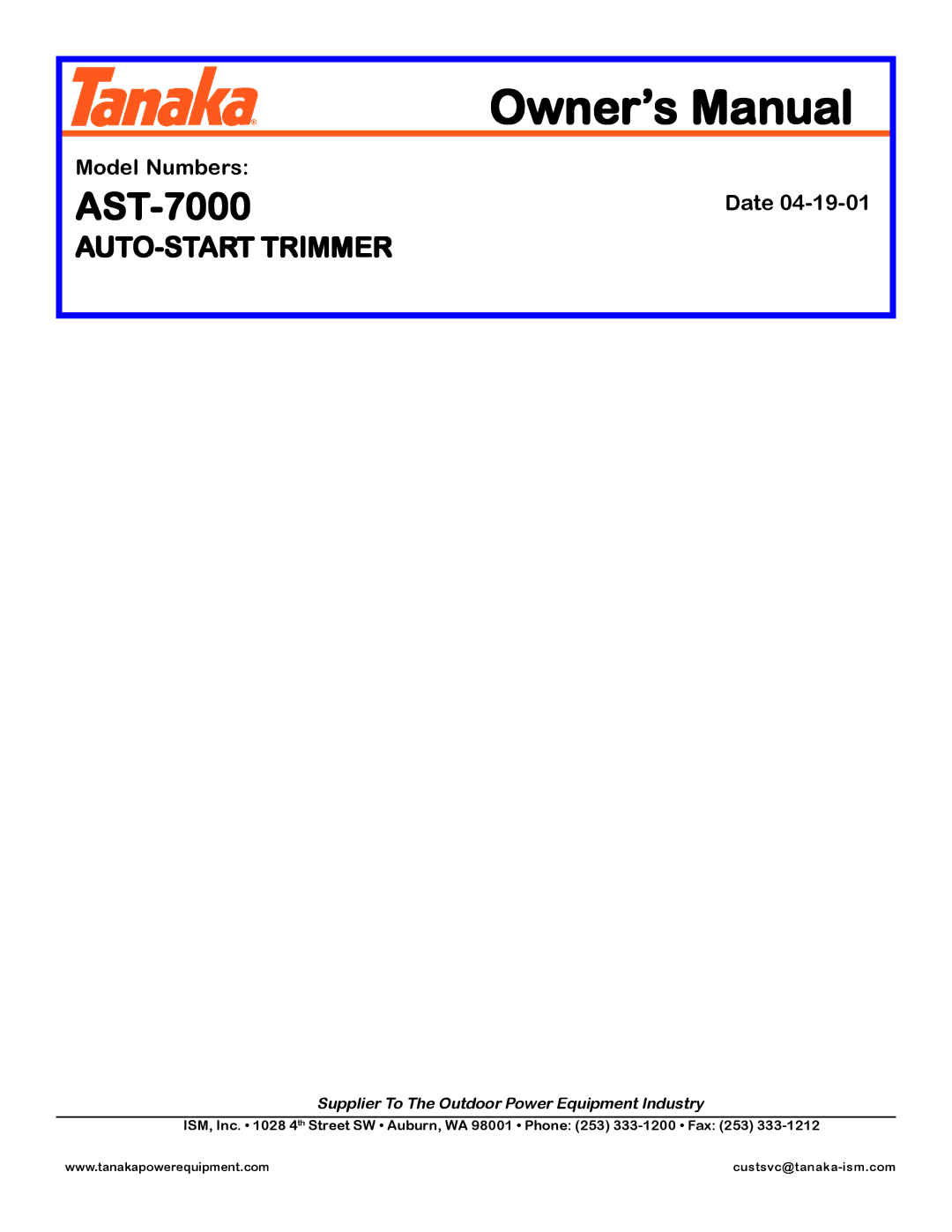 Tanaka AST-7000 manual 