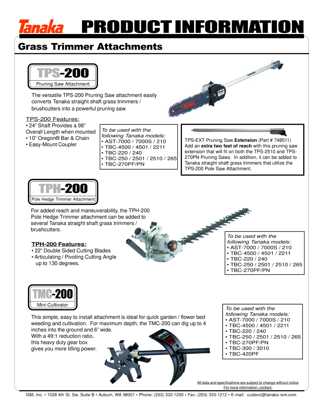 Tanaka AST-7000S manual Product Information 