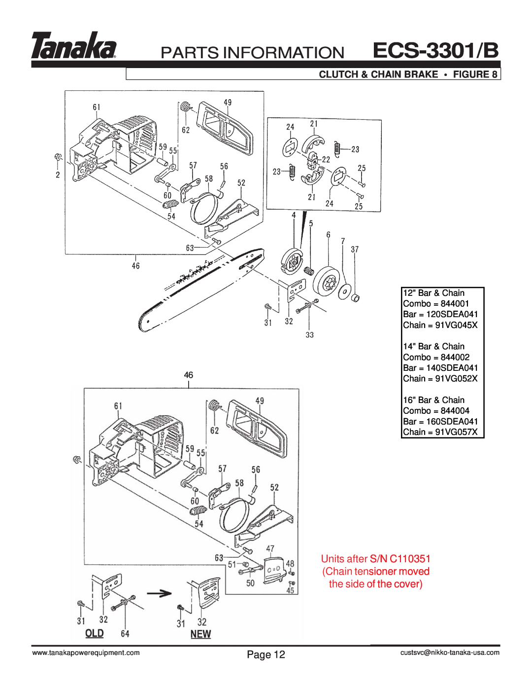 Tanaka manual Clutch & Chain Brake Figure, PARTS INFORMATION ECS-3301/B, Page 