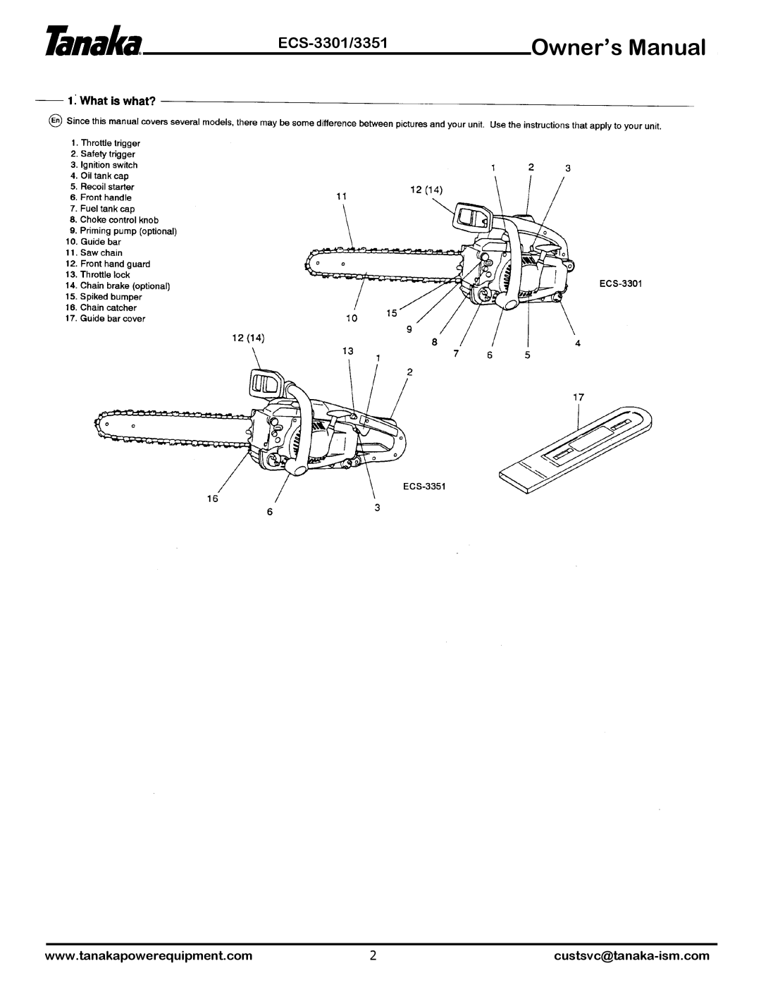 Tanaka ECS-3351 manual ECS-3301/3351 