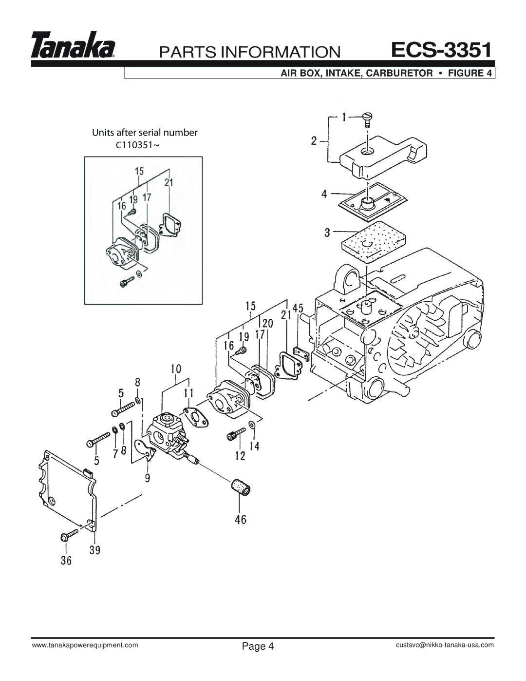 Tanaka ECS-3351/B manual AIR BOX, INTAKE, Carburetor Figure 