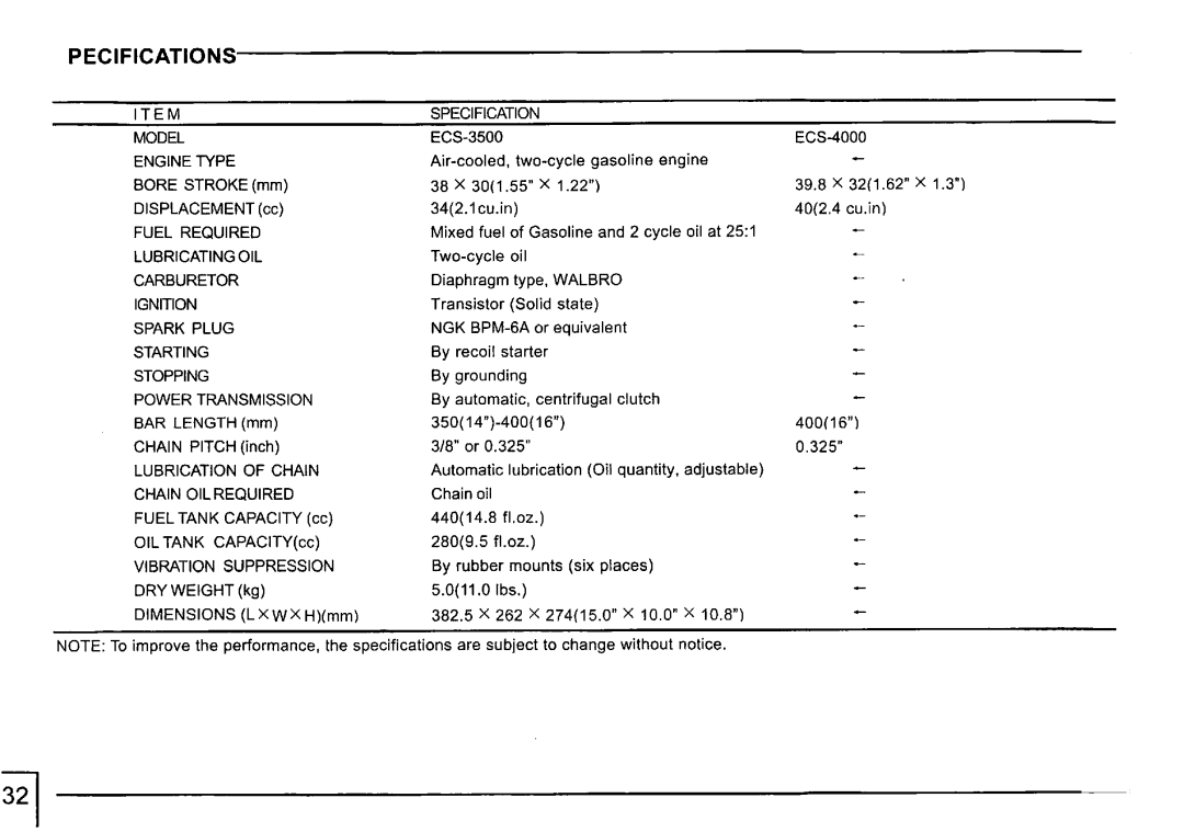 Tanaka ECS-3500, ECS-4000 manual 