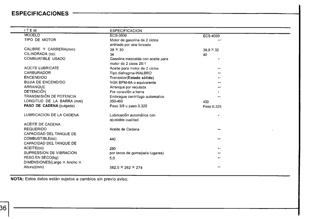 Tanaka ECS-3500, ECS-4000 manual 