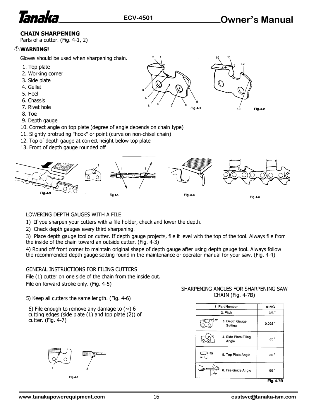 Tanaka ECV-4501 manual Chain Sharpening 