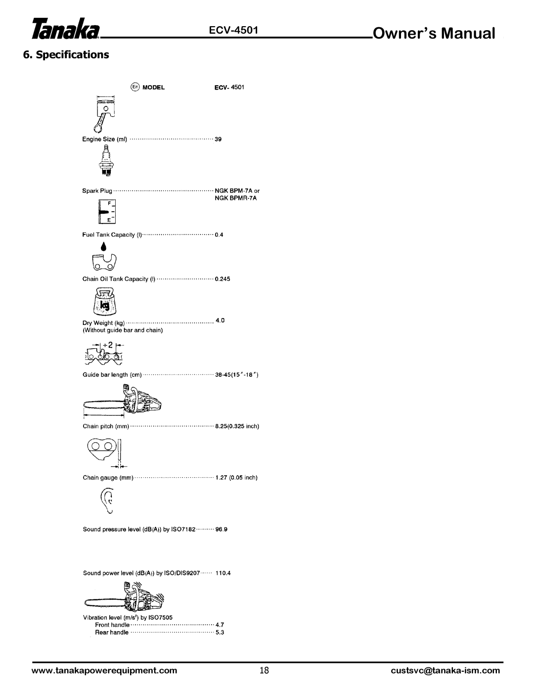 Tanaka ECV-4501 manual Specifications 