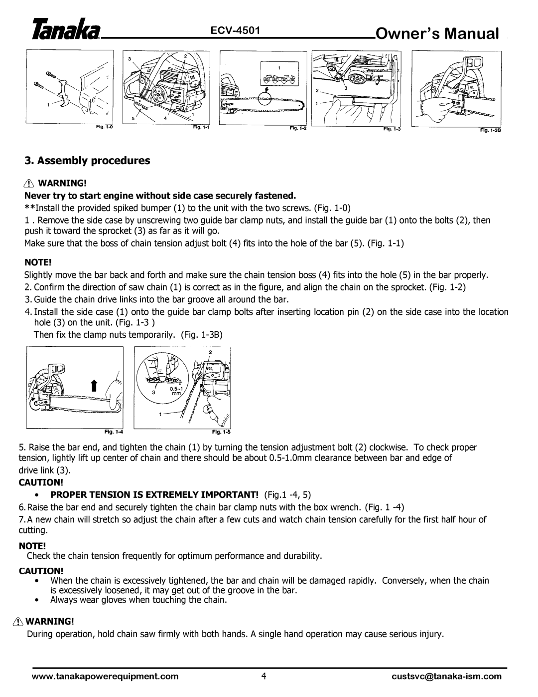 Tanaka ECV-4501 manual Assembly procedures, Proper Tension is Extremely IMPORTANT! -4 