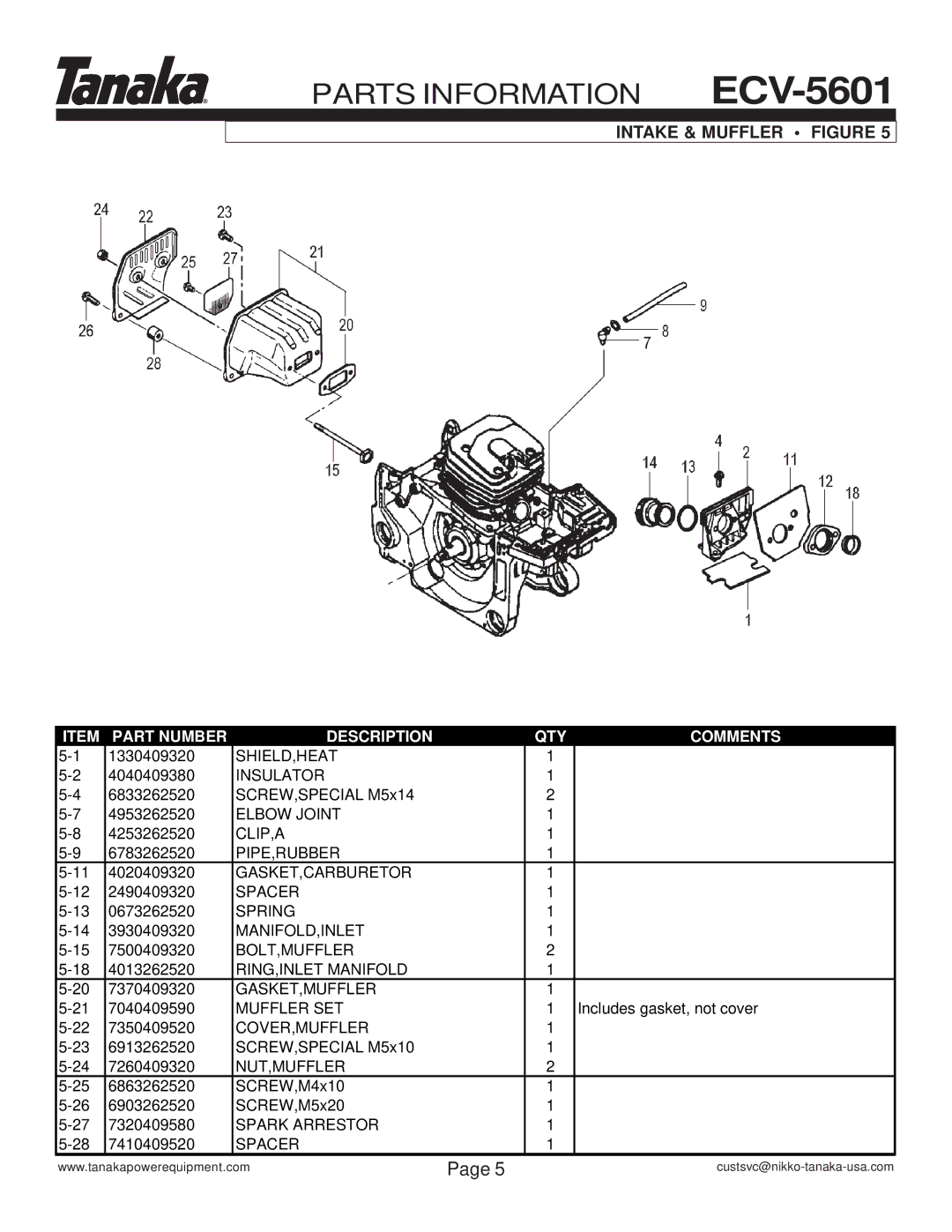 Tanaka ECV-5601 manual Intake & Muffler Figure 