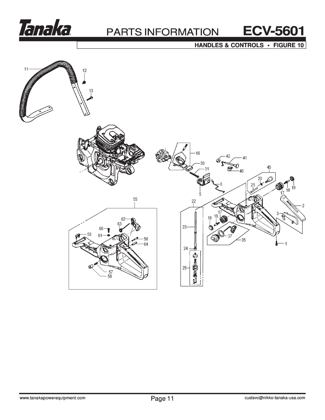 Tanaka manual Handles & Controls Figure, PARTS INFORMATION ECV-5601, Page, custsvc@nikko-tanaka-usa.com 
