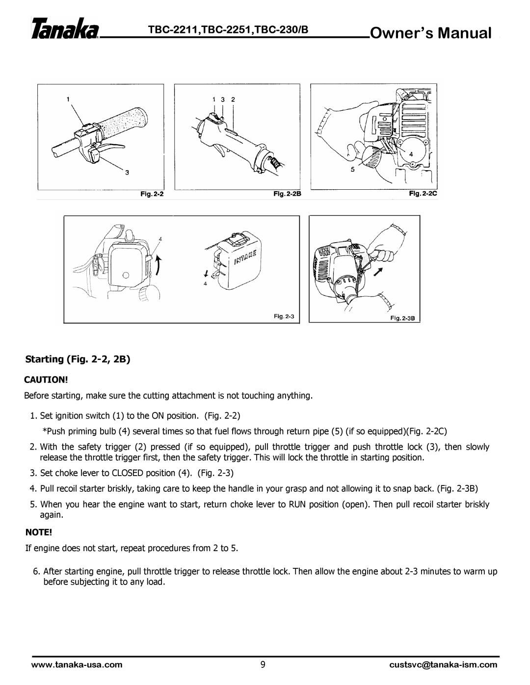 Tanaka TBC-230B, TBC-2251, TBC-2211 manual Starting -2, 2B 