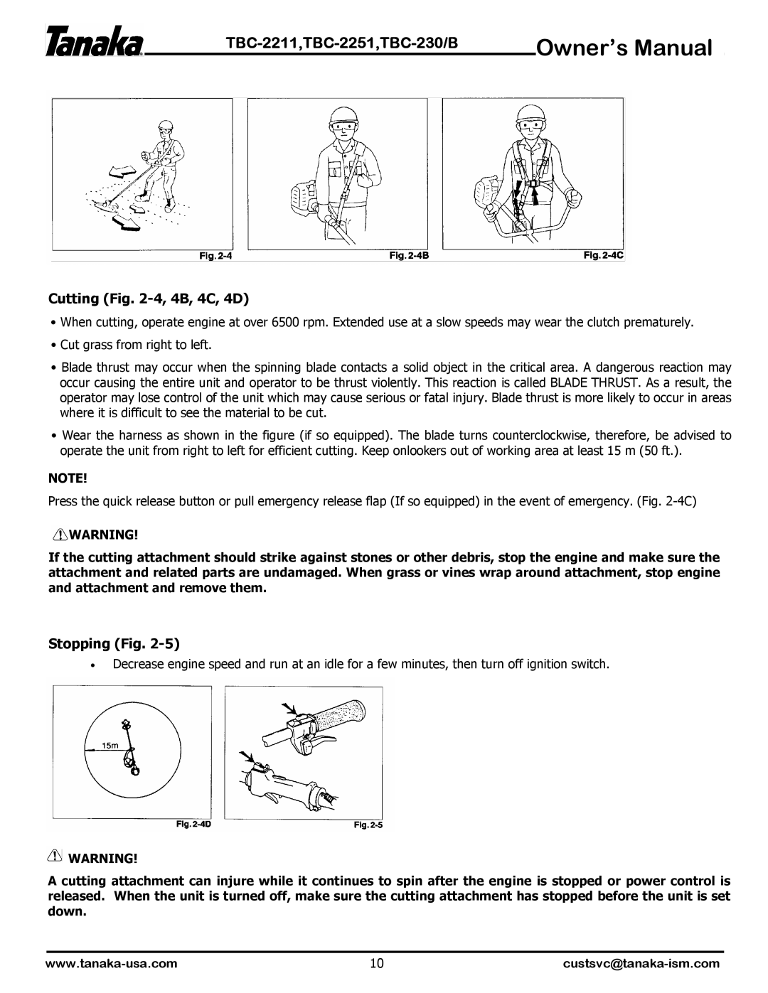 Tanaka TBC-2211, TBC-2251, TBC-230B manual Cutting -4, 4B, 4C, 4D, Stopping Fig 