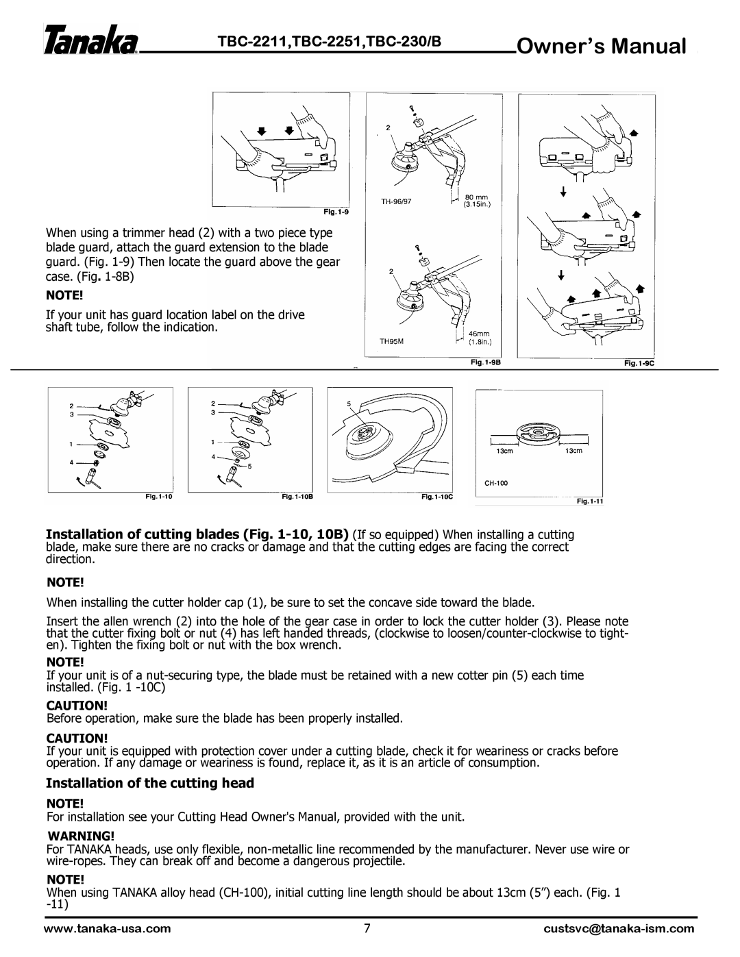 Tanaka TBC-2211, TBC-2251, TBC-230B manual Installation of the cutting head 