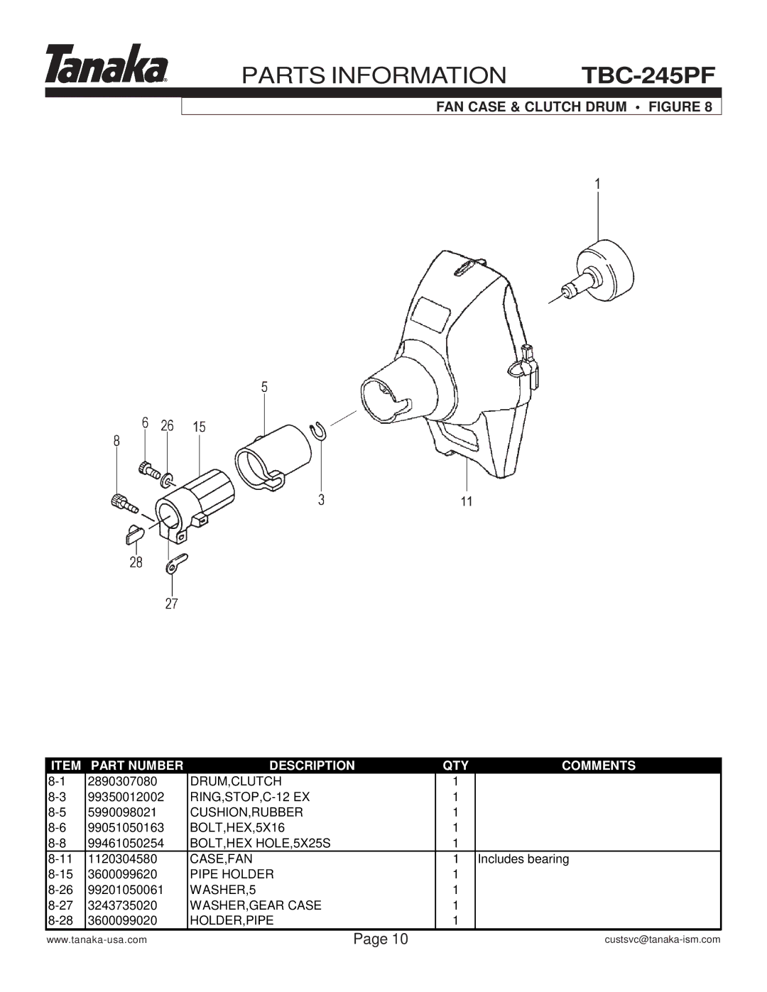 Tanaka TBC-245PF manual FAN Case & Clutch Drum Figure 