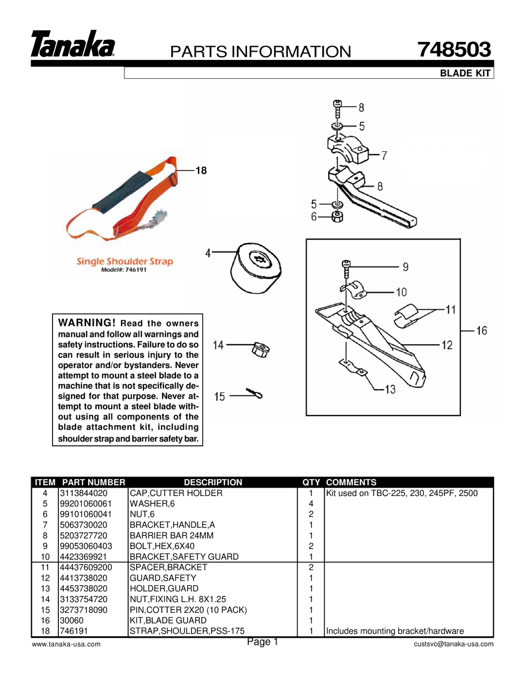 Tanaka TBC-245PF manual 748503 