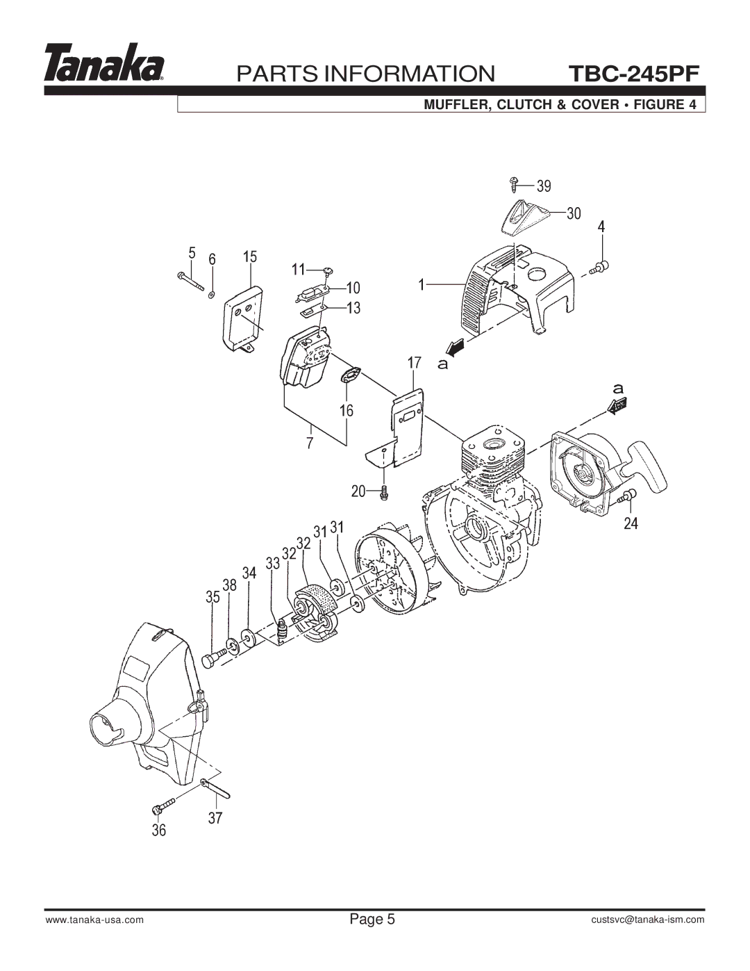 Tanaka TBC-245PF manual MUFFLER, Clutch & Cover Figure 