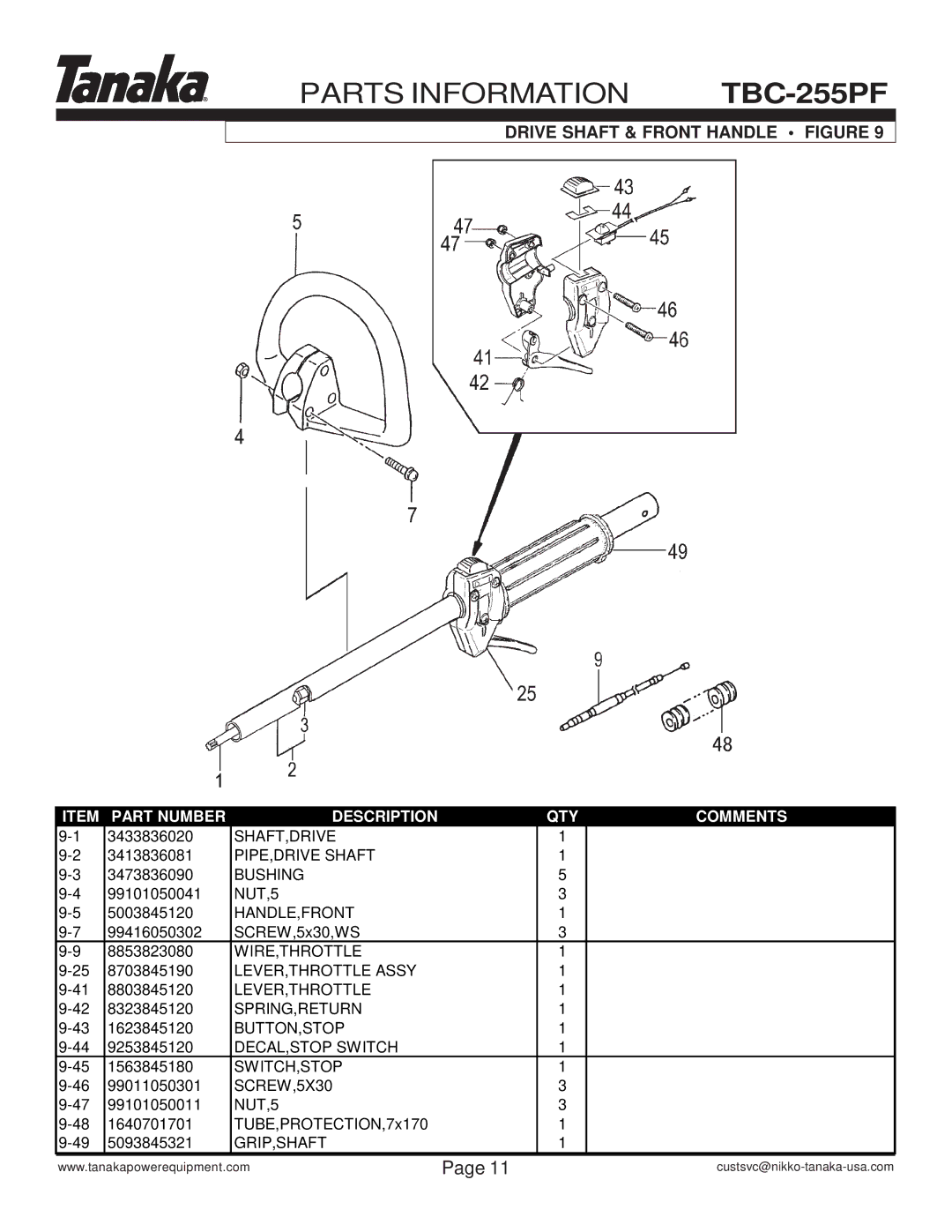 Tanaka TBC-255PF manual Drive Shaft & Front Handle Figure 