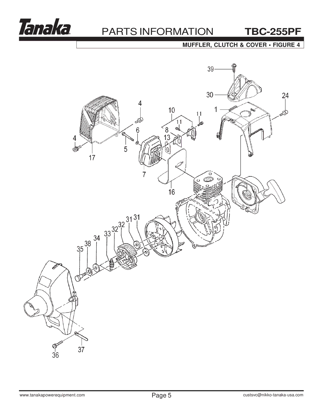 Tanaka TBC-255PF manual MUFFLER, Clutch & Cover Figure 