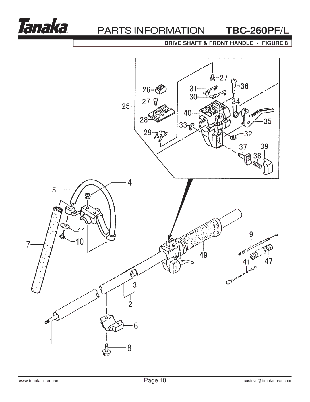 Tanaka TBC-260PF/L manual Drive Shaft & Front Handle Figure 