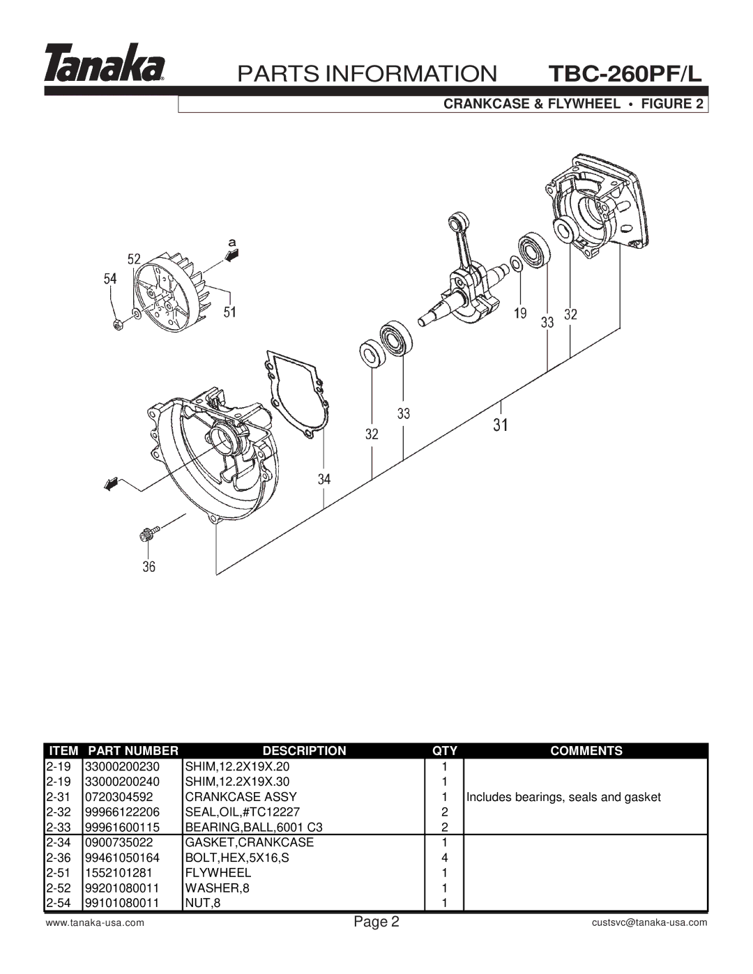 Tanaka TBC-260PF/L manual Crankcase & Flywheel Figure 