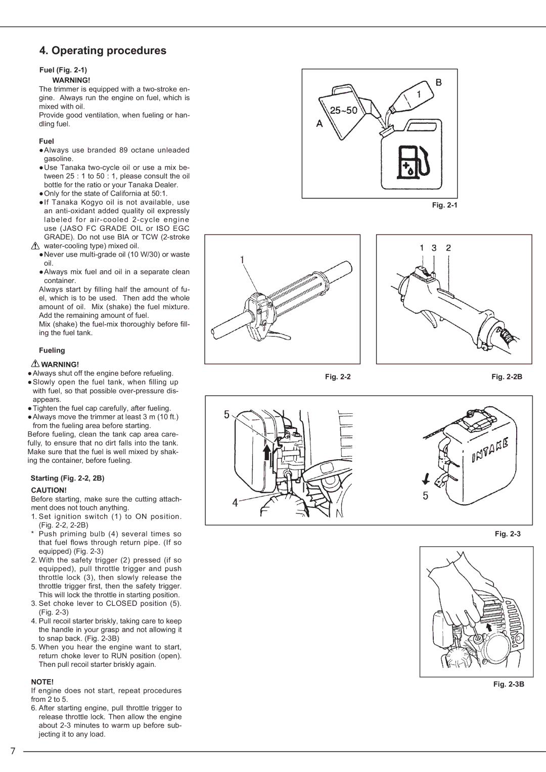 Tanaka TBC-260SF manual 2SHUDWLQJSURFHGXUHV, Xholqj 