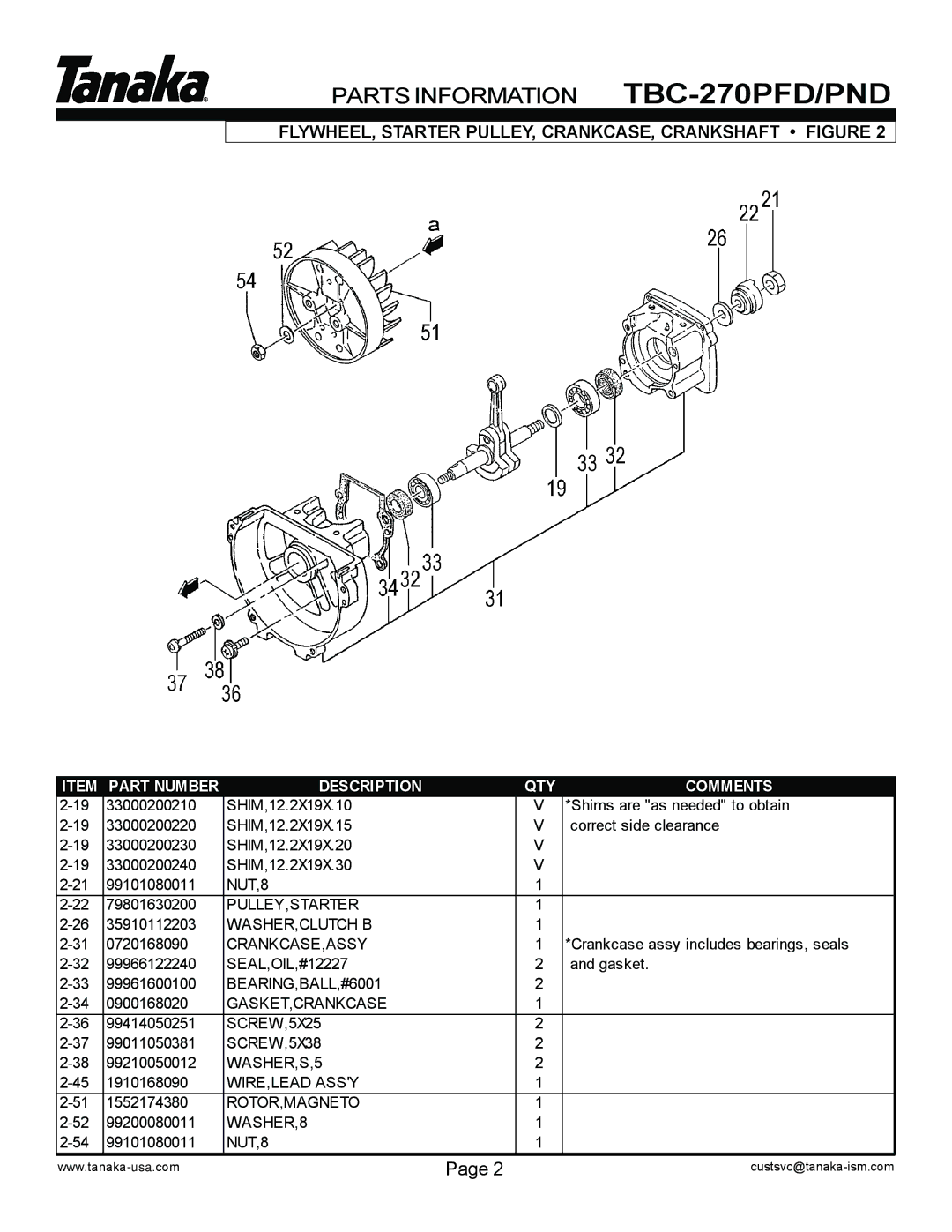 Tanaka TBC-270PFD/PND, TBC-270PND/PFD manual FLYWHEEL, Starter PULLEY, CRANKCASE, Crankshaft Figure 