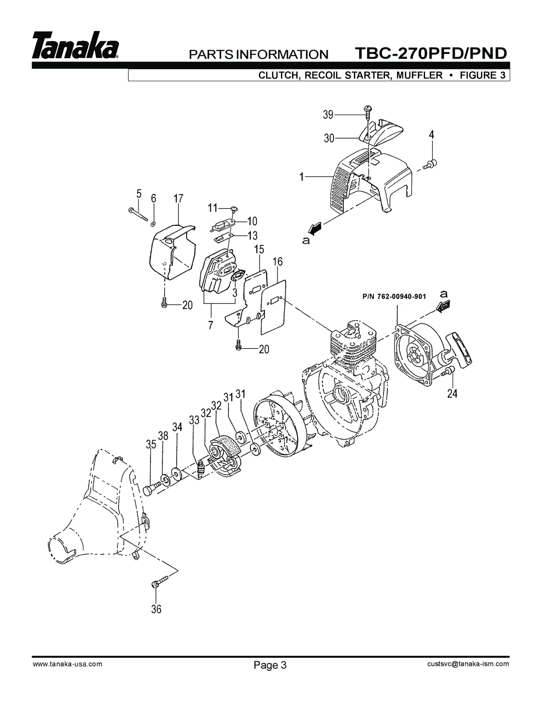 Tanaka TBC-270PND/PFD, TBC-270PFD/PND manual CLUTCH, Recoil STARTER, Muffler Figure 