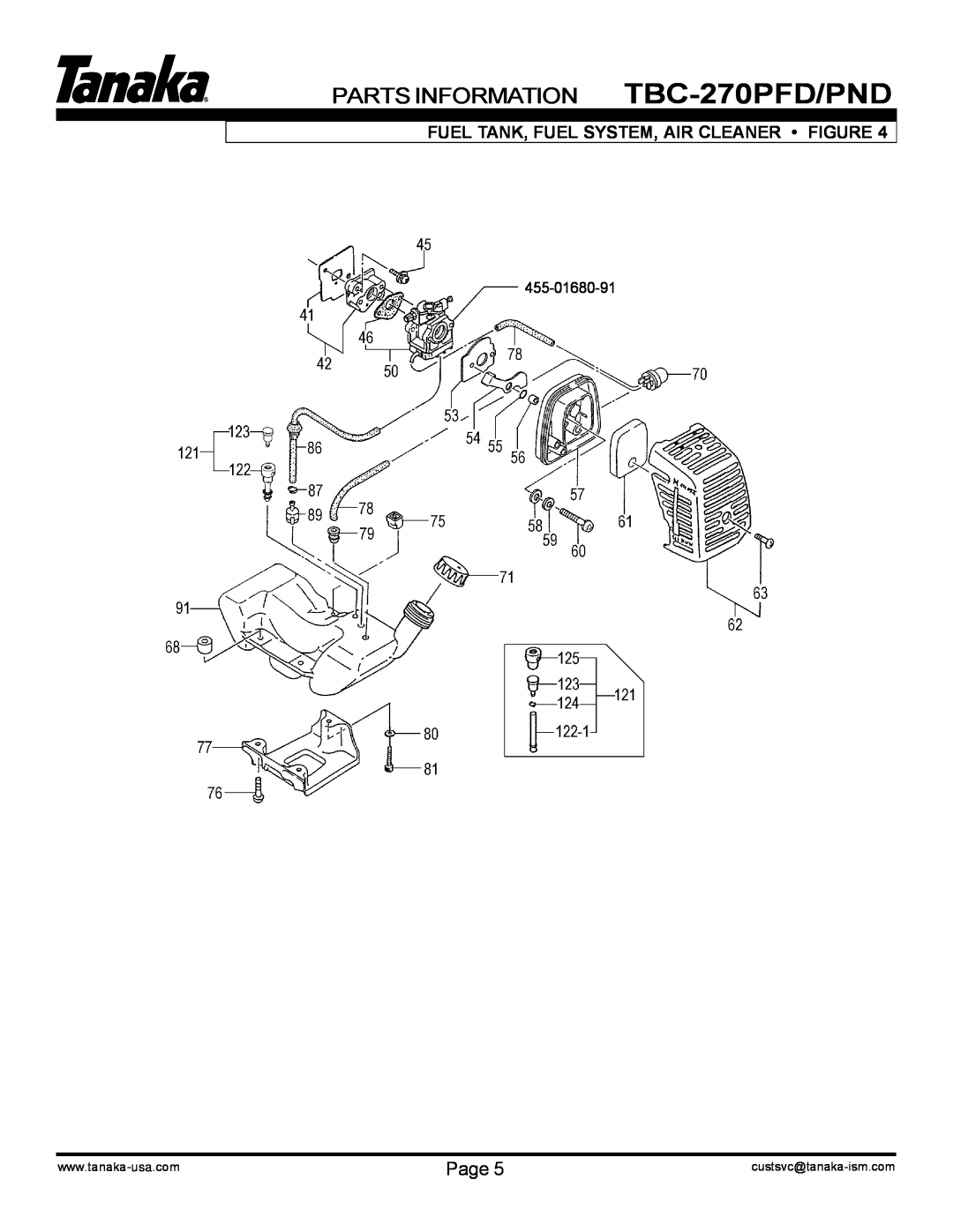 Tanaka TBC-270PND/PFD manual PARTS INFORMATION TBC-270PFD/PND, Page, Fuel Tank, Fuel System, Air Cleaner Figure 