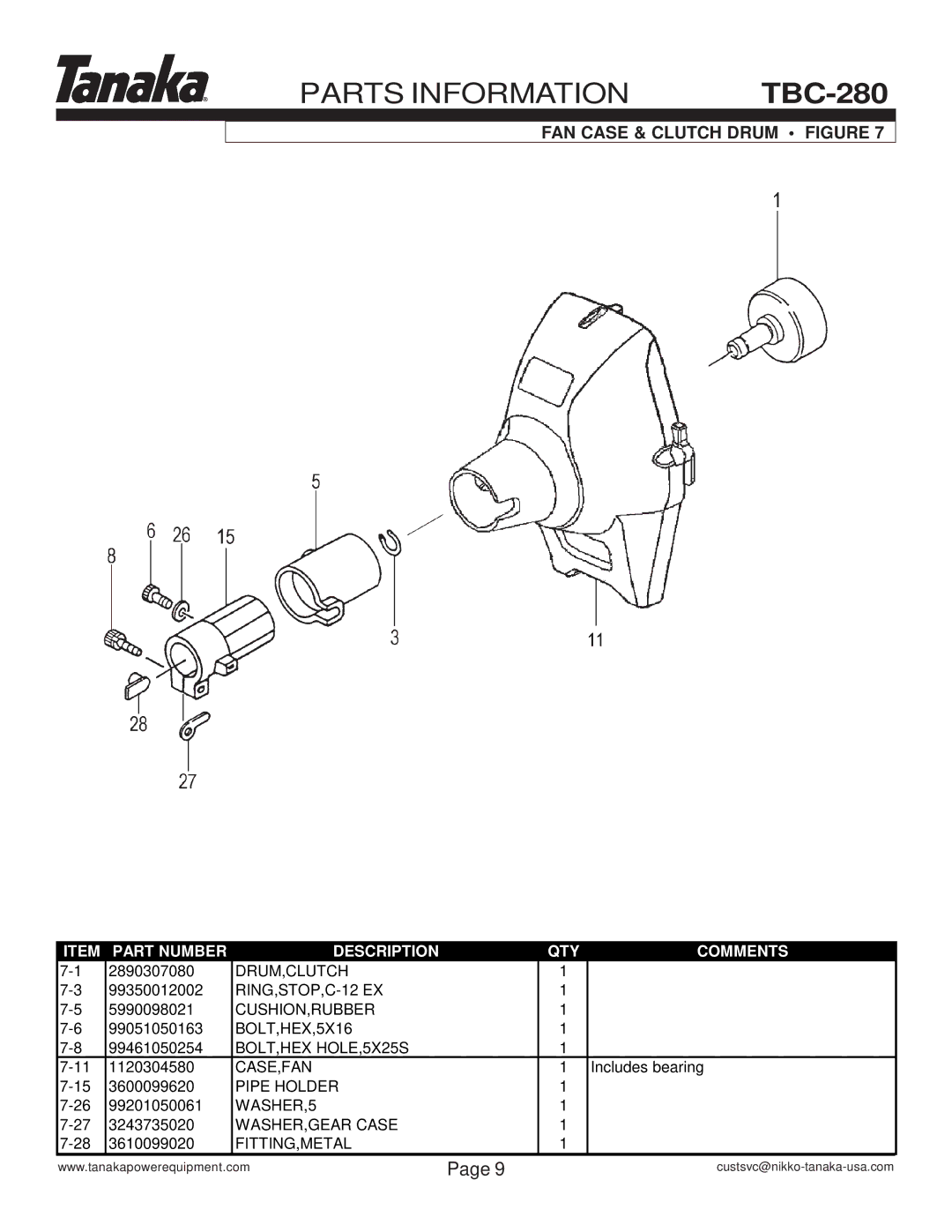 Tanaka TBC-280 manual FAN Case & Clutch Drum Figure 