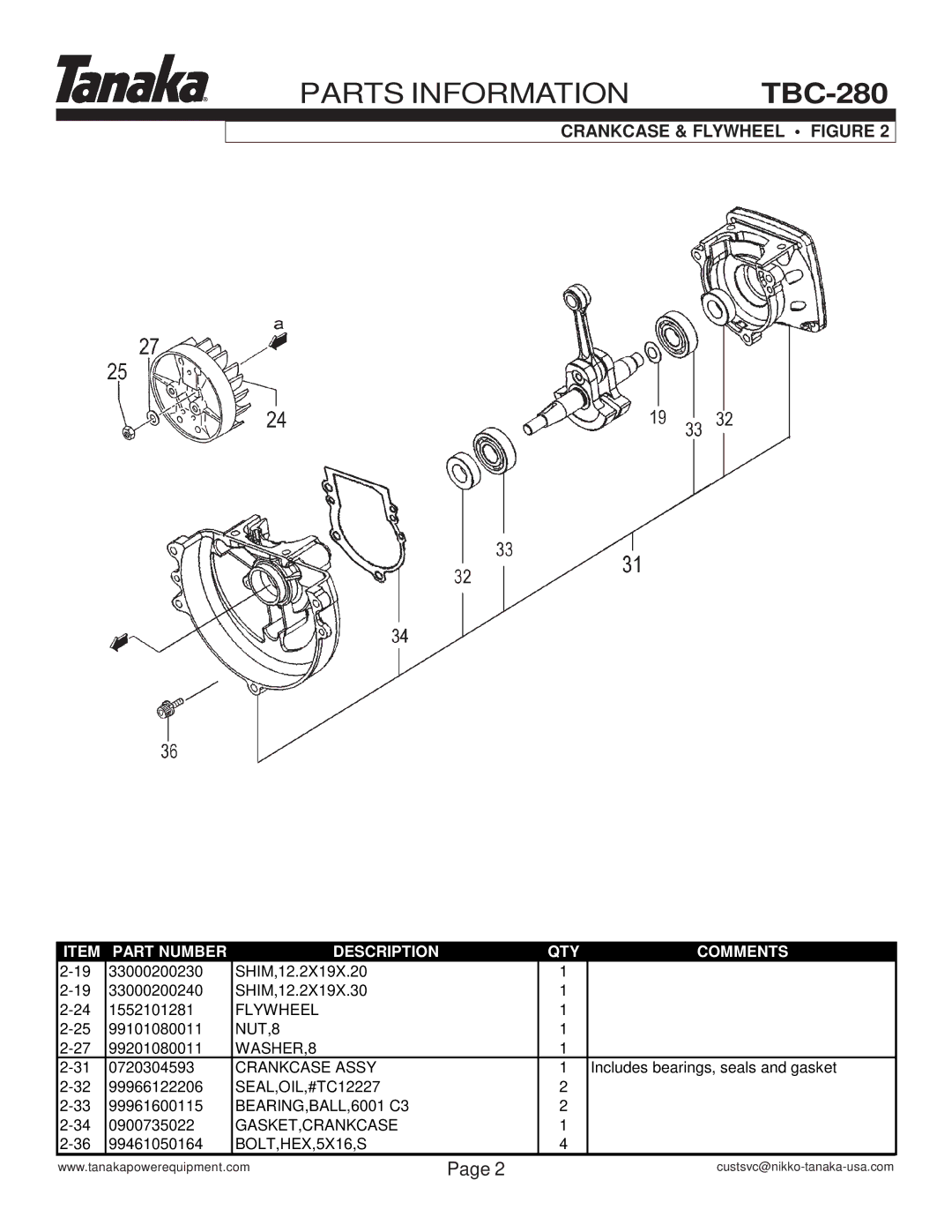 Tanaka TBC-280 manual Crankcase & Flywheel Figure 