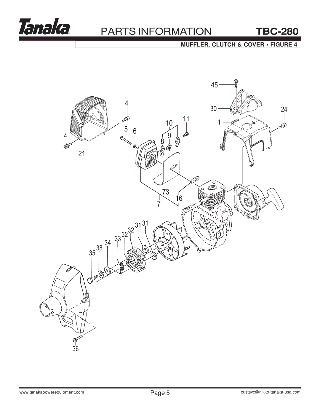 Tanaka TBC-280 manual MUFFLER, Clutch & Cover Figure 