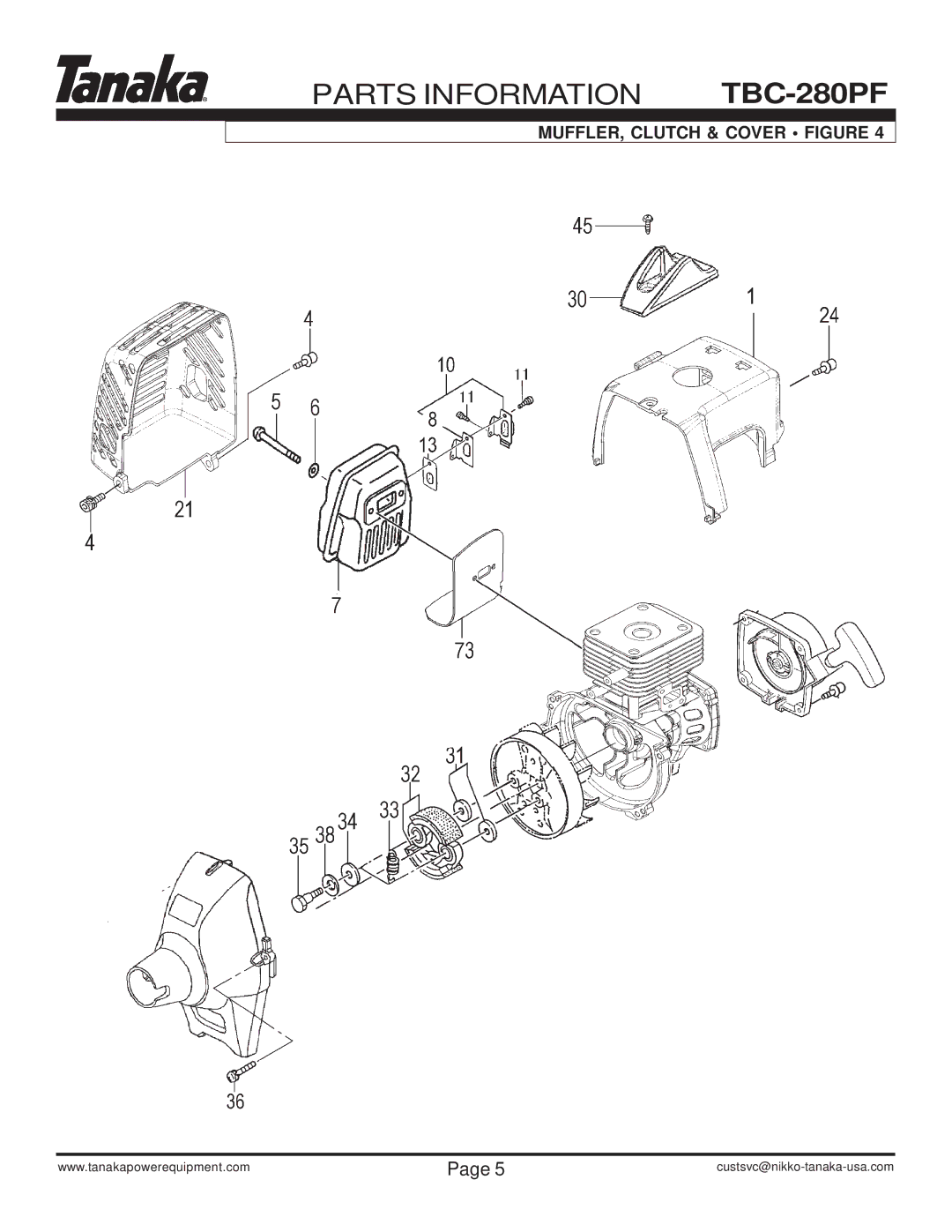 Tanaka TBC-280PF manual MUFFLER, Clutch & Cover Figure 