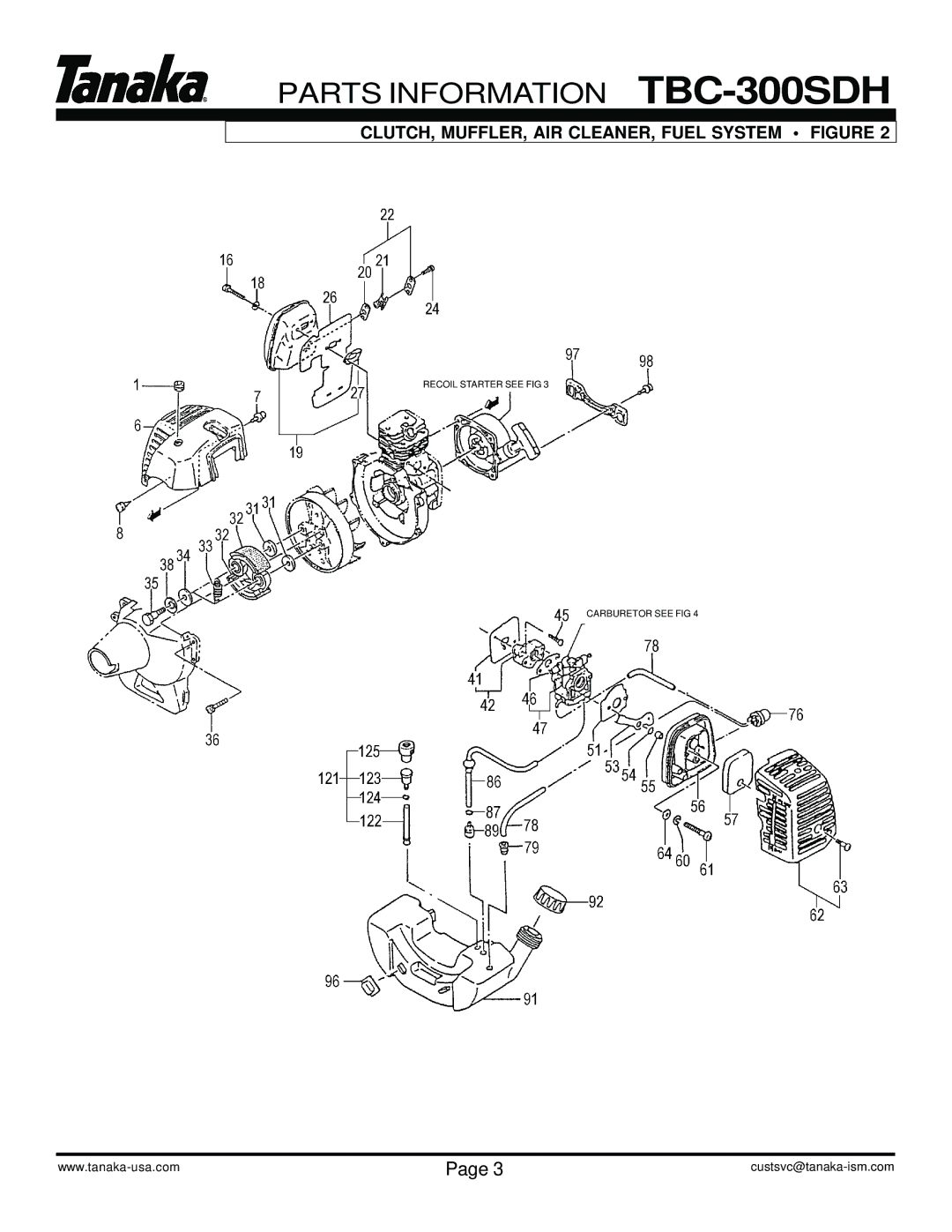 Tanaka manual Parts Information TBC-300SDH, CLUTCH, MUFFLER, AIR CLEANER, Fuel System Figure 