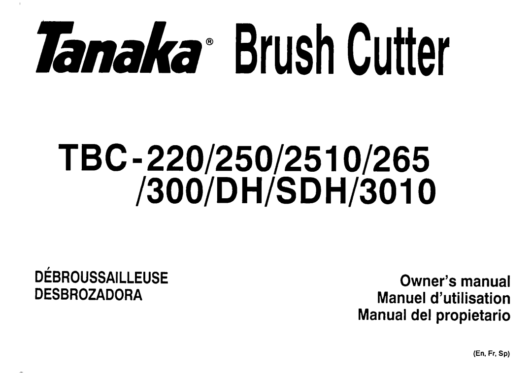 Tanaka TBC-300, TBC-3010, TBC-SDH, TBC-DH, TBC-265, TBC-220 manual 