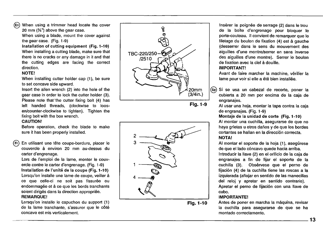 Tanaka TBC-220, TBC-3010, TBC-300, TBC-SDH, TBC-DH, TBC-265 manual 