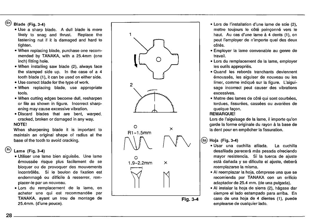 Tanaka TBC-SDH, TBC-3010, TBC-300, TBC-DH, TBC-265, TBC-220 manual 