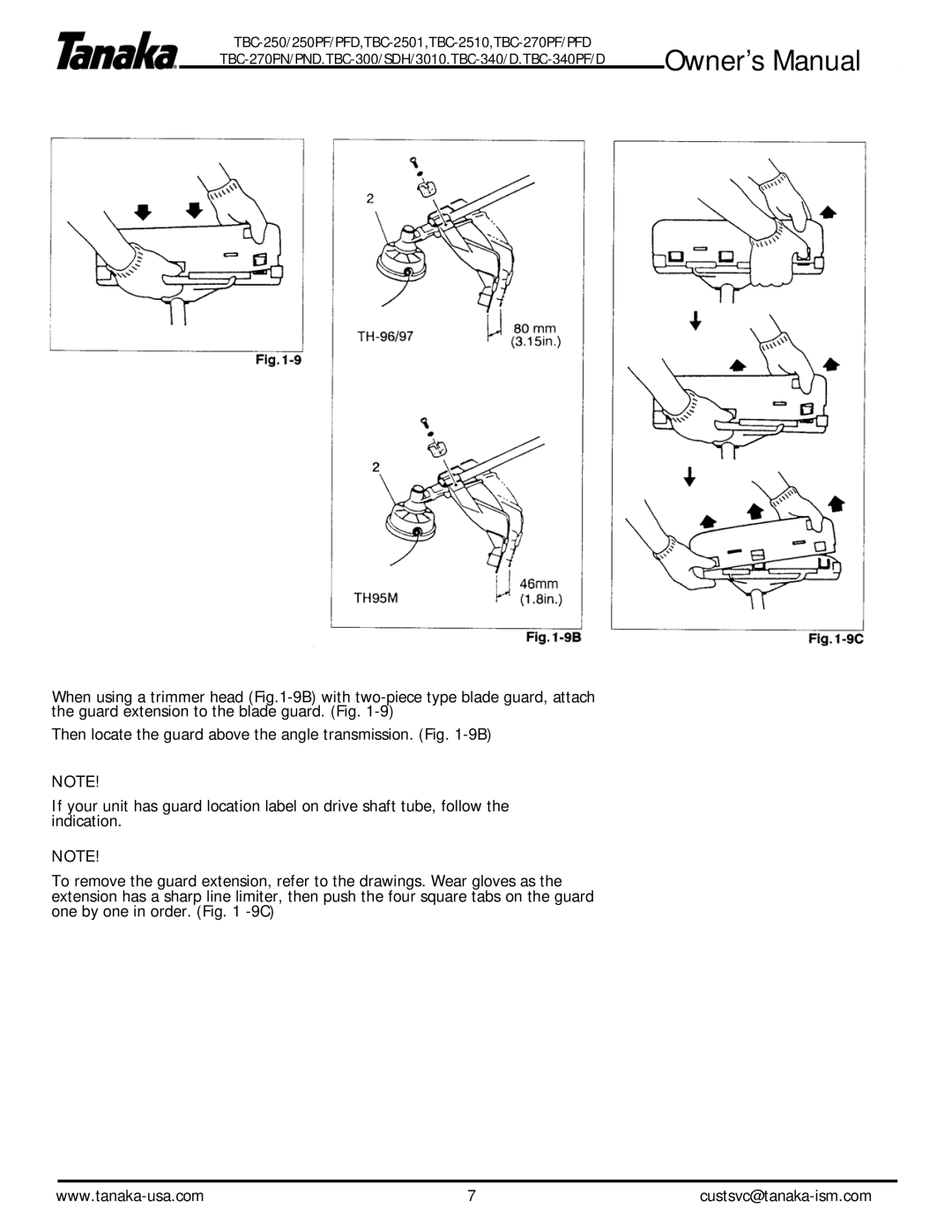 Tanaka TBC-340/D, TBC-2510, TBC-250PF/PFD, TBC-340PF/PFD, TBC-2501, TBC-300/SDH3010, TBS270PF/PN owner manual 