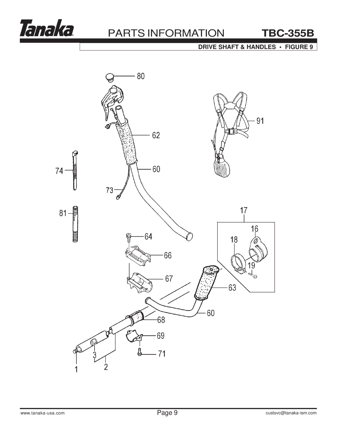 Tanaka TBC-355B manual Drive Shaft & Handles Figure 